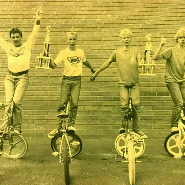 Maurice Meyer, Bernd Schneider, Karl und Chris Rothe nach dem Venice Beach Contest 1984
