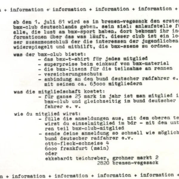 Die Bekanntgabe des Vegesacker BMX Clubs