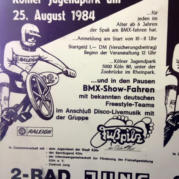Das Plakat zur ersten BMX Veranstaltung im Jugendpark