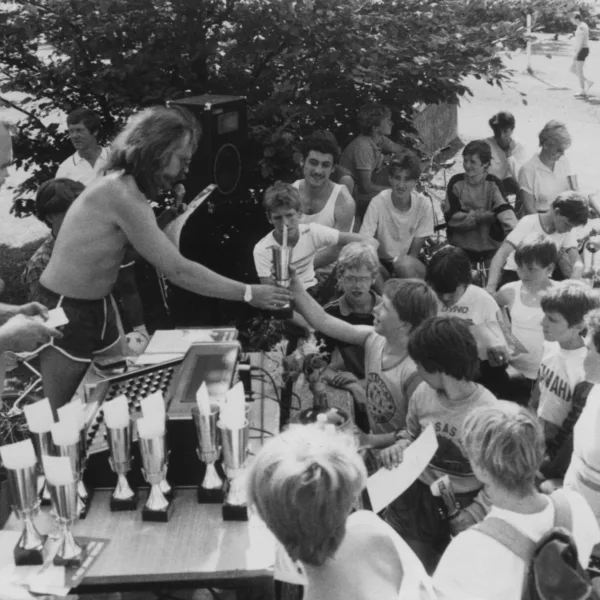 Siegerehrung mit André Maletz und Peter, 1984