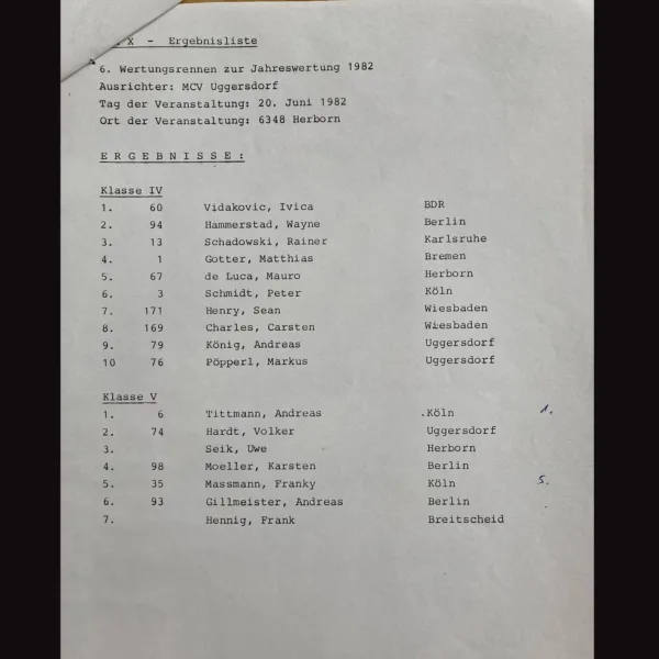 Ergebnisse aus Herborn, 20. Juni 1982