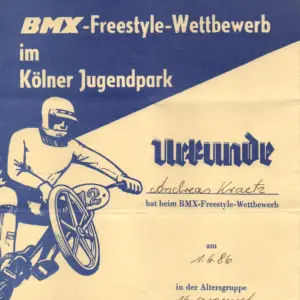 Urkunde aus dem Jugendpark von 1986