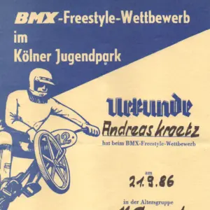 Urkunde aus dem Jugendpark von 1986
