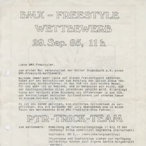 Ankündigung des ersten Freestyle-Contests, 1985